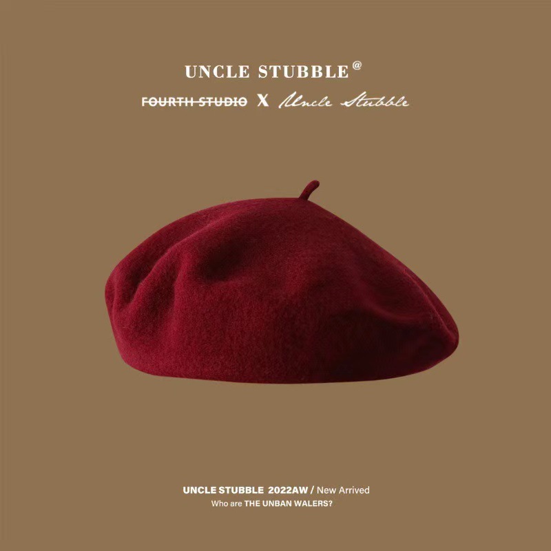 高品质/纯色羊毛贝雷帽女生冬季百搭蓓蕾帽日系文艺复古画家帽子