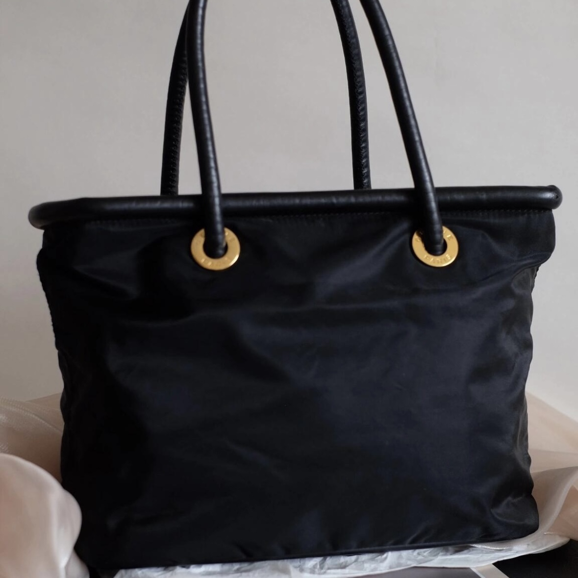 99新 Celine/思琳 黑色降落伞布手提包托特包