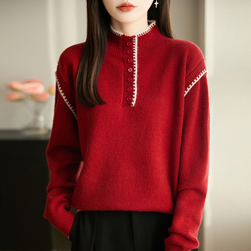 D-3540加厚针织极简风冬季宽松型女毛针织衫针织衫秋冬时尚宽松