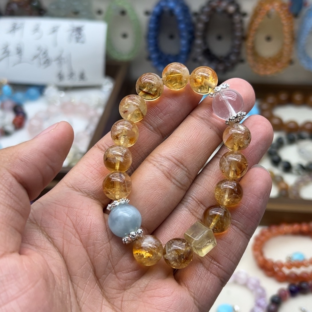 未镶嵌水晶手链黄塔晶海蓝宝diy