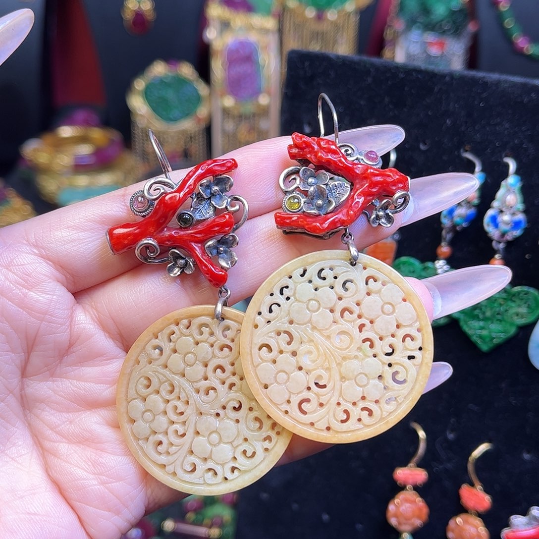 翡翠银S925镶嵌耳饰