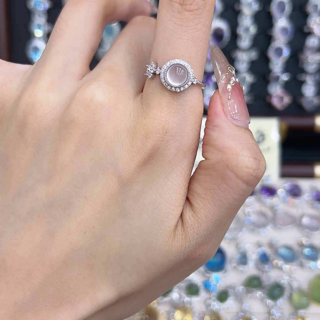 岫玉银S925镶嵌戒指