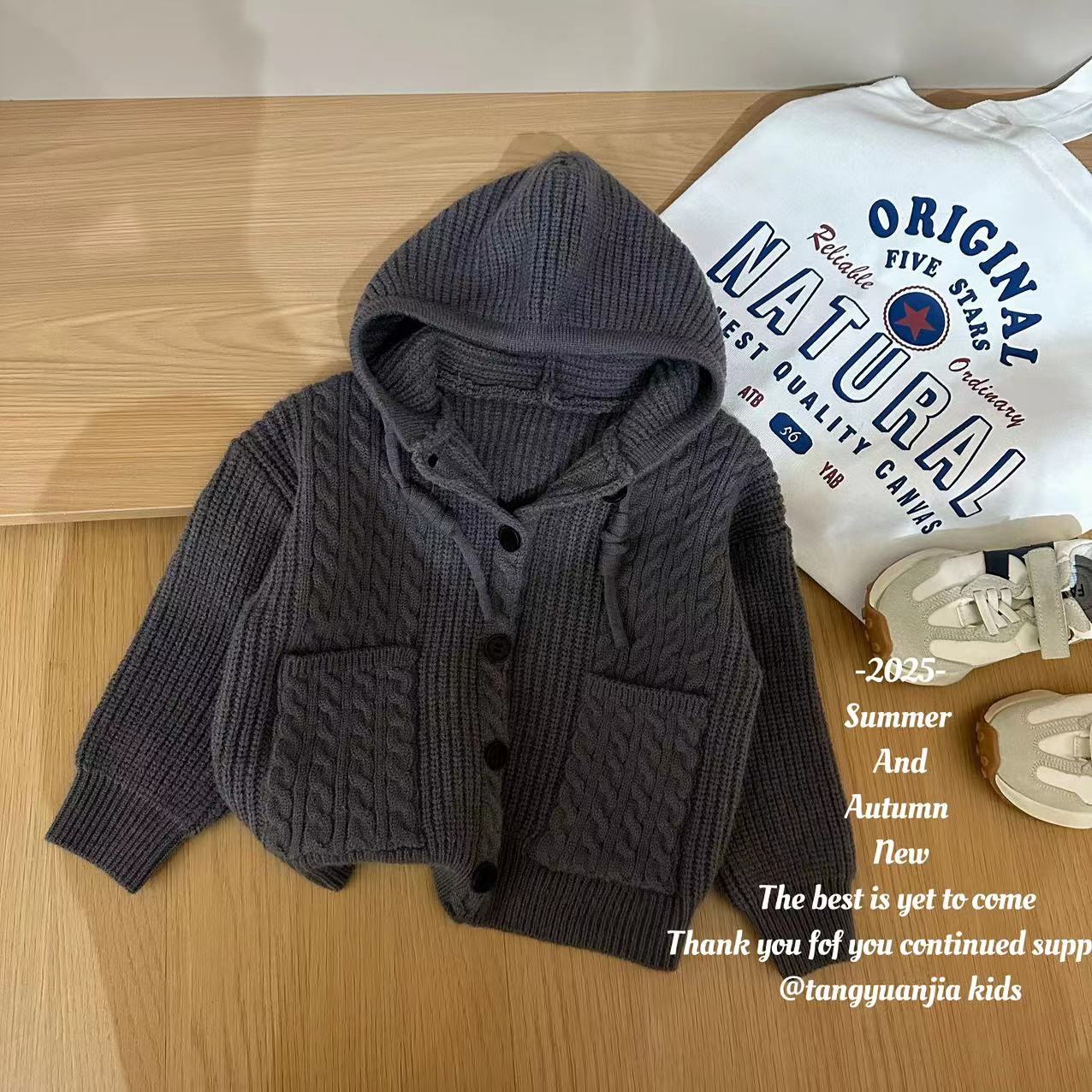 汤圆家童装2025秋季新款韩系慵懒风麻花连帽毛衣 YA-2560