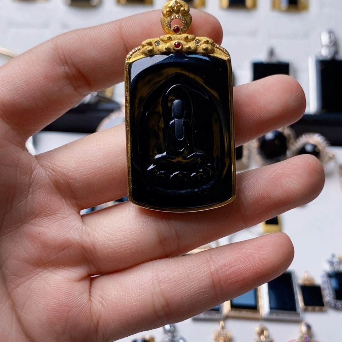 定制翡翠18K金镶嵌M***K墨翠