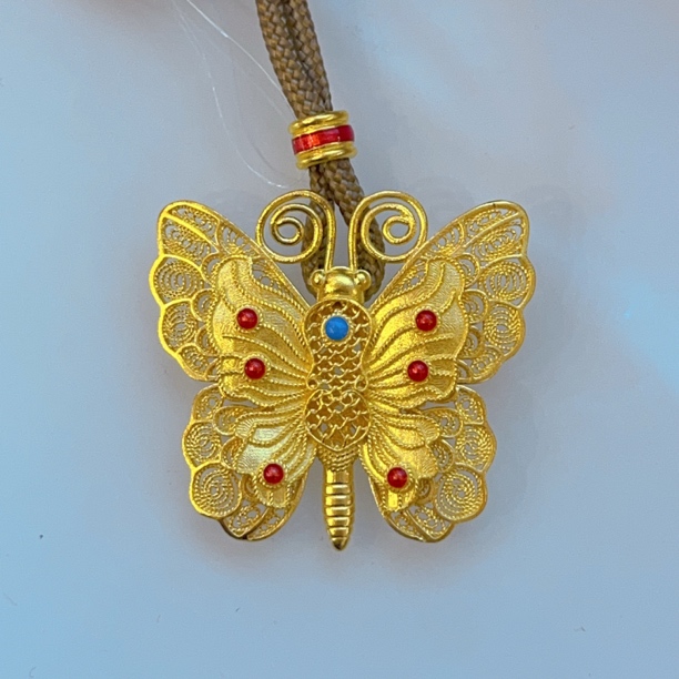 足金珐琅蝴蝶吊坠