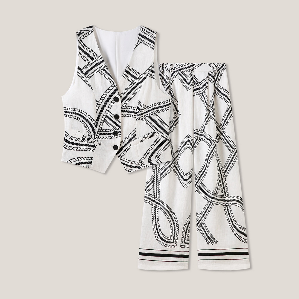 【多拉专属】时尚百搭麻绳印花马甲+休闲裤两件套套装SS26264