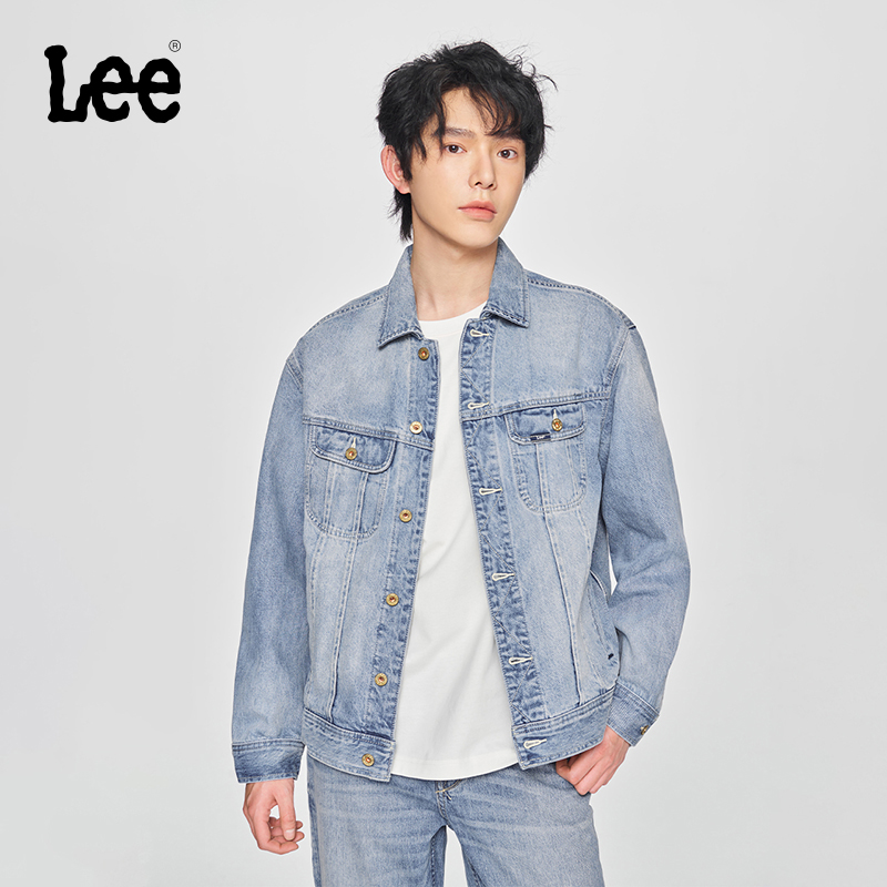 Lee同款25早春舒适版翻领101+浅蓝色男牛仔夹克外套潮流cleanfit