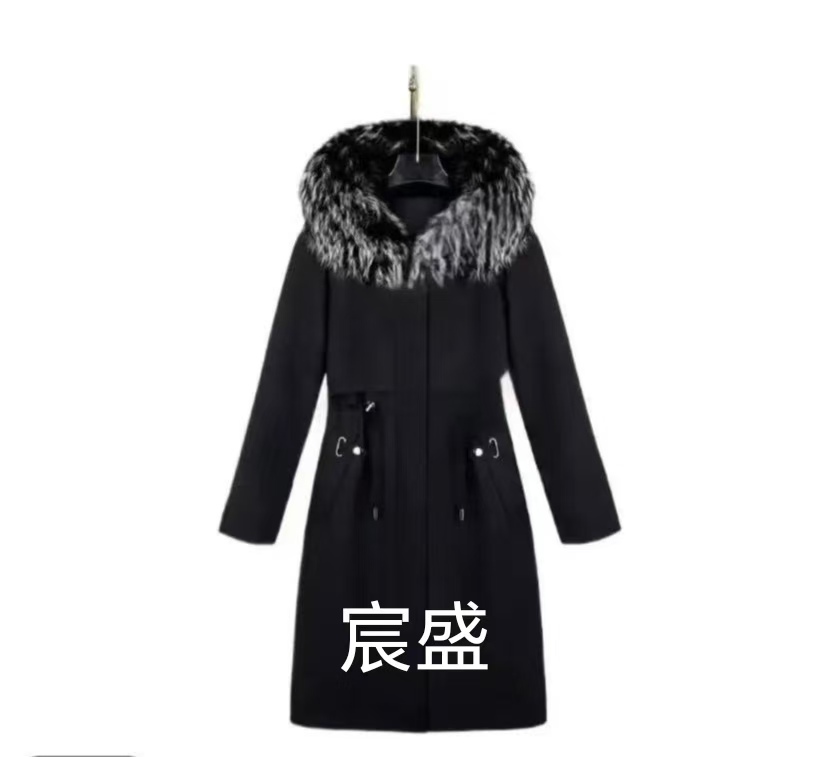 新款若竹女款百搭气质貉子毛领时尚中长款冬季派克服