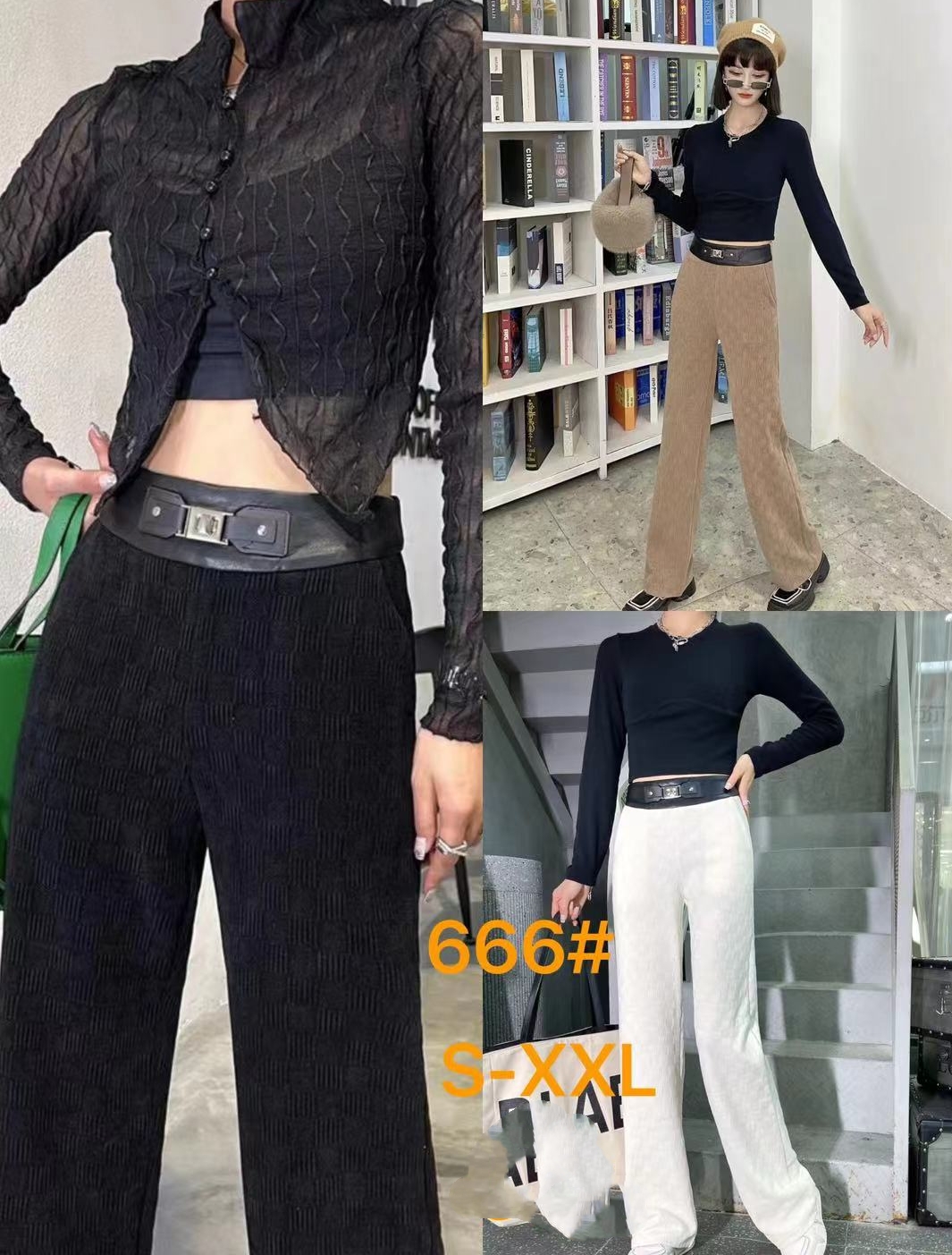 2118-A-3-2-2  阔腿裤高腰垂感宽松直筒休闲长裤韩版雪尼尔拖地裤