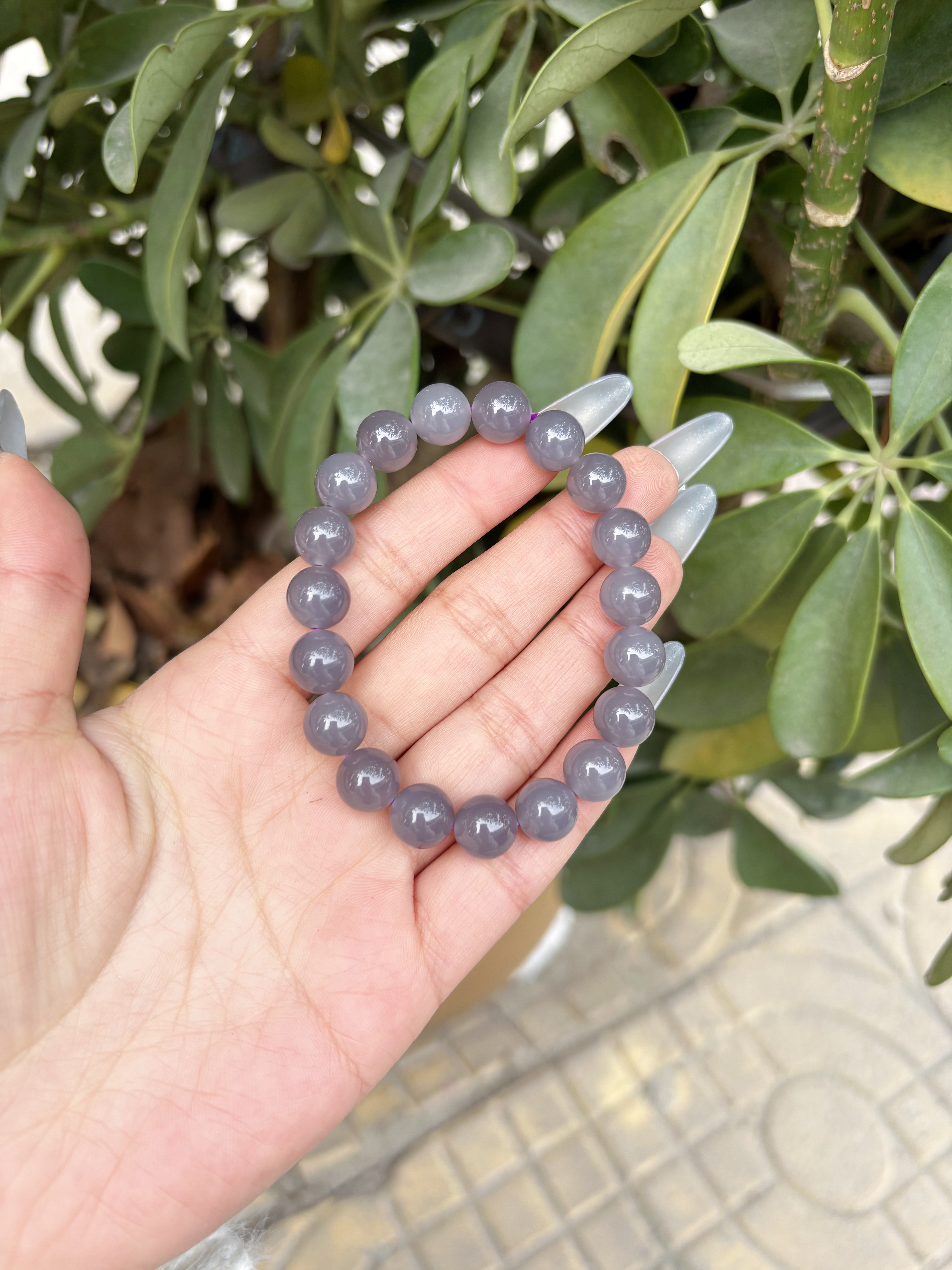 10MM天然和田玉烟紫手串青海料百搭国风女士精美圆珠手链多样发一