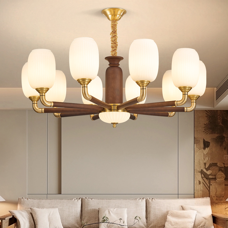 全铜宋代美学吊灯客厅灯现代中式灯具新款中国风餐厅实木灯具