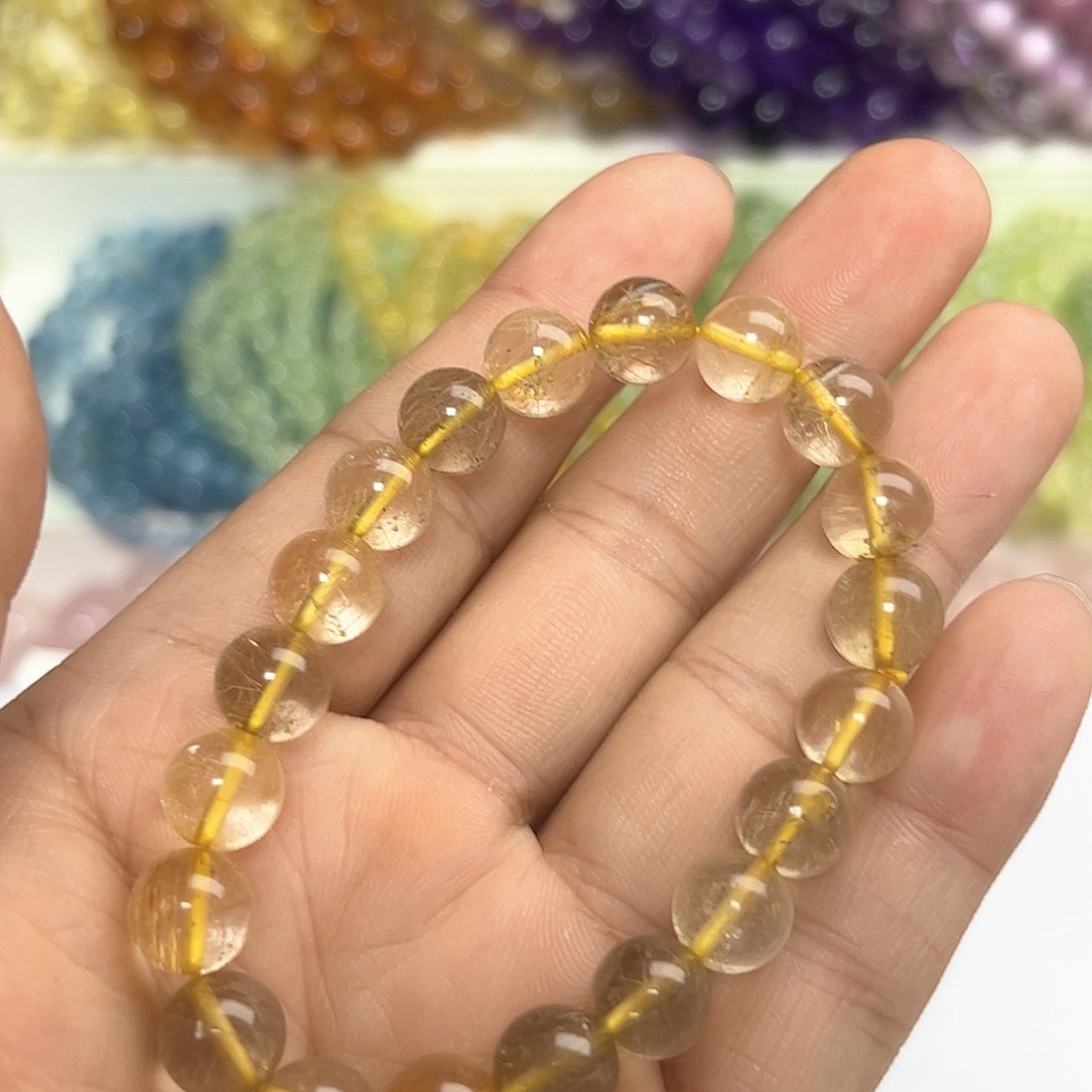 发晶手串未镶嵌甜**5金发晶9咪拍二次合一单 不带证