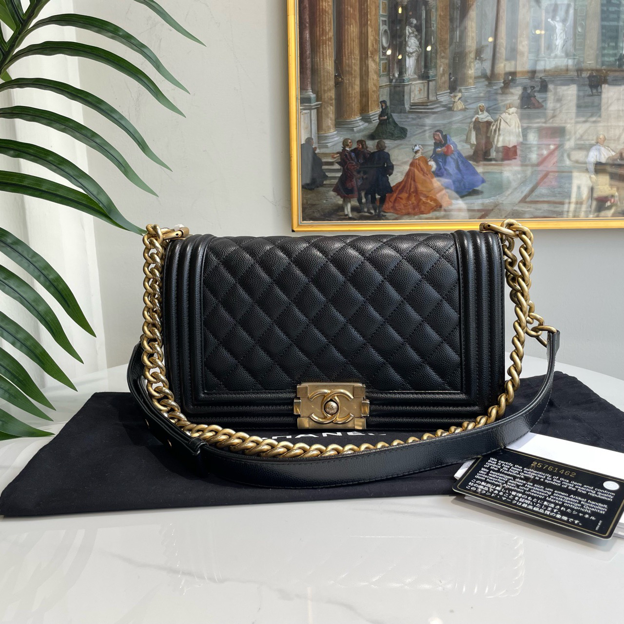 95新 Chanel/香奈儿 多宝二奢/26961/leboy中号黑金牛25开 卡标齐