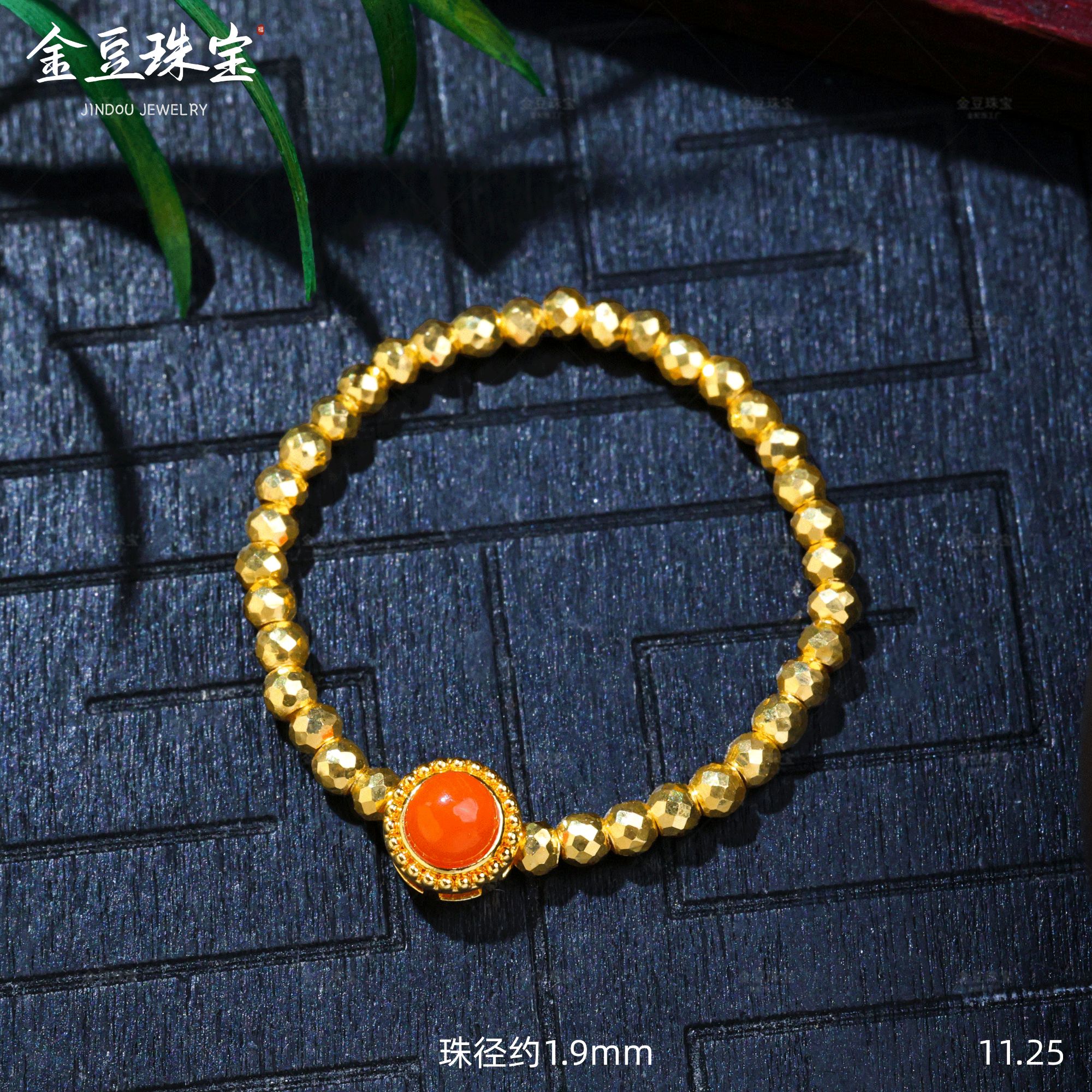 【金豆宠粉】小至||18K金爆闪金珠南红戒指戒圈D