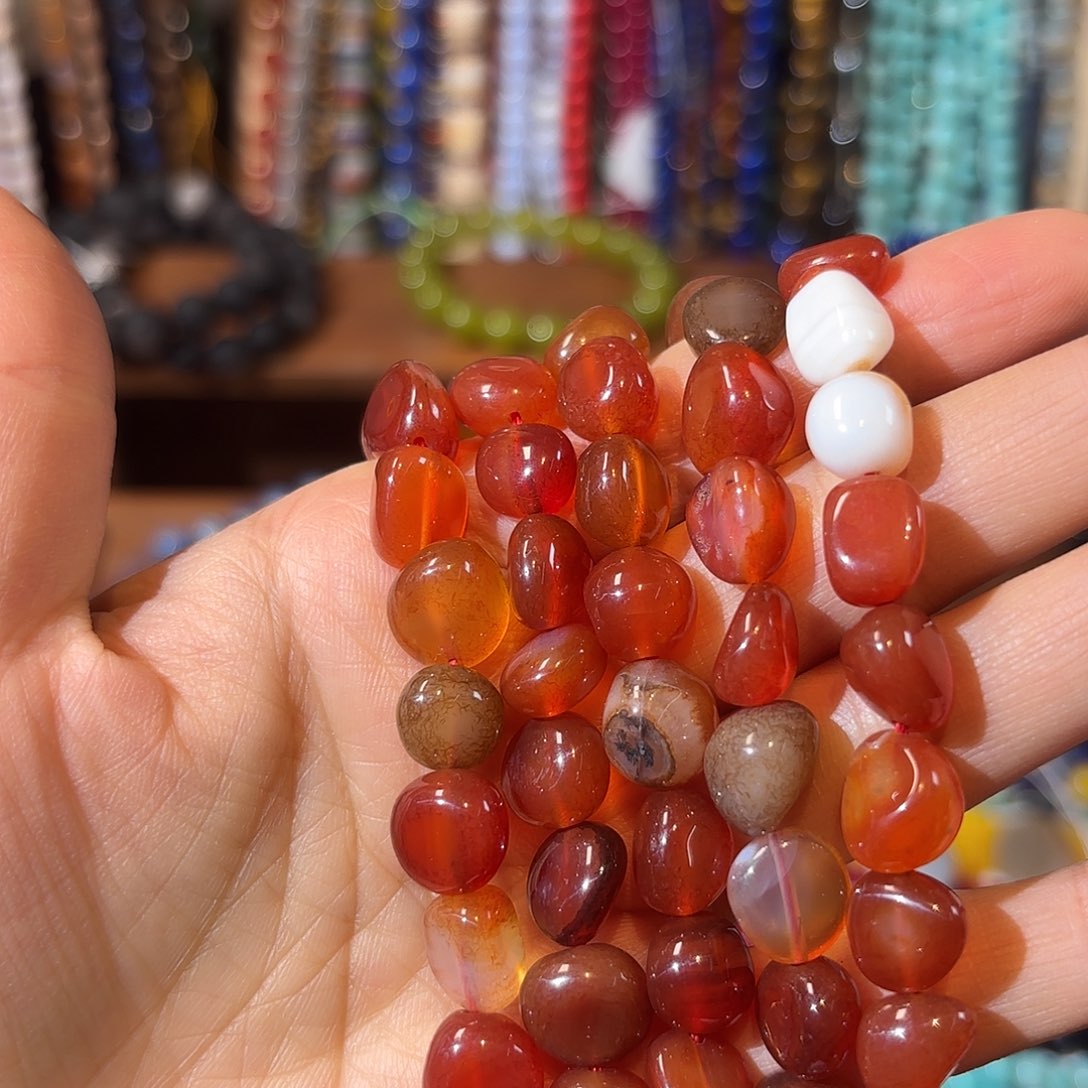 玛瑙/玉髓未镶嵌珠宝半成品红玛瑙随行卡10一条