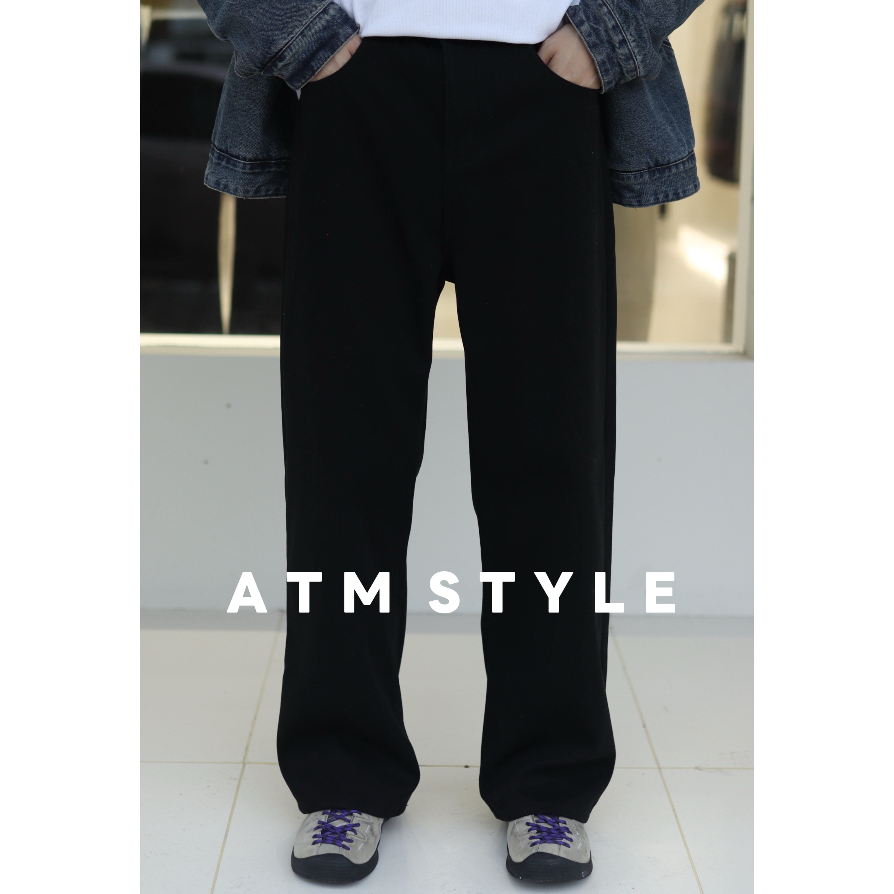 ATM STYLE 「牛仔材质 重磅洗水」 简约直筒洗水黑色牛仔裤