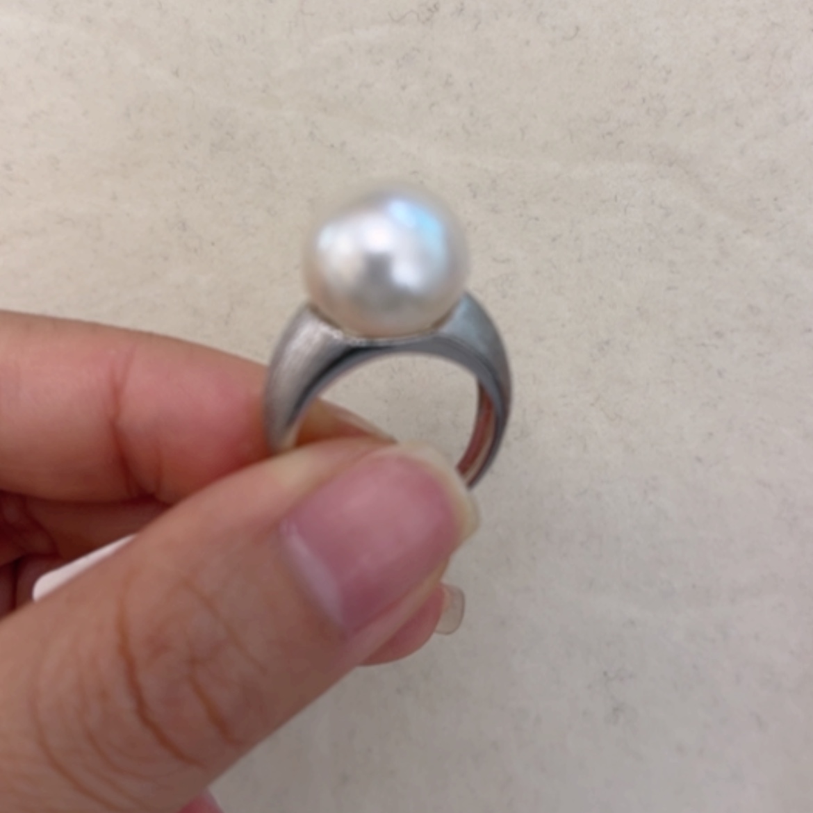 【闪购商品】海水珍珠戒指银S925镶嵌澳白戒指12.8mm