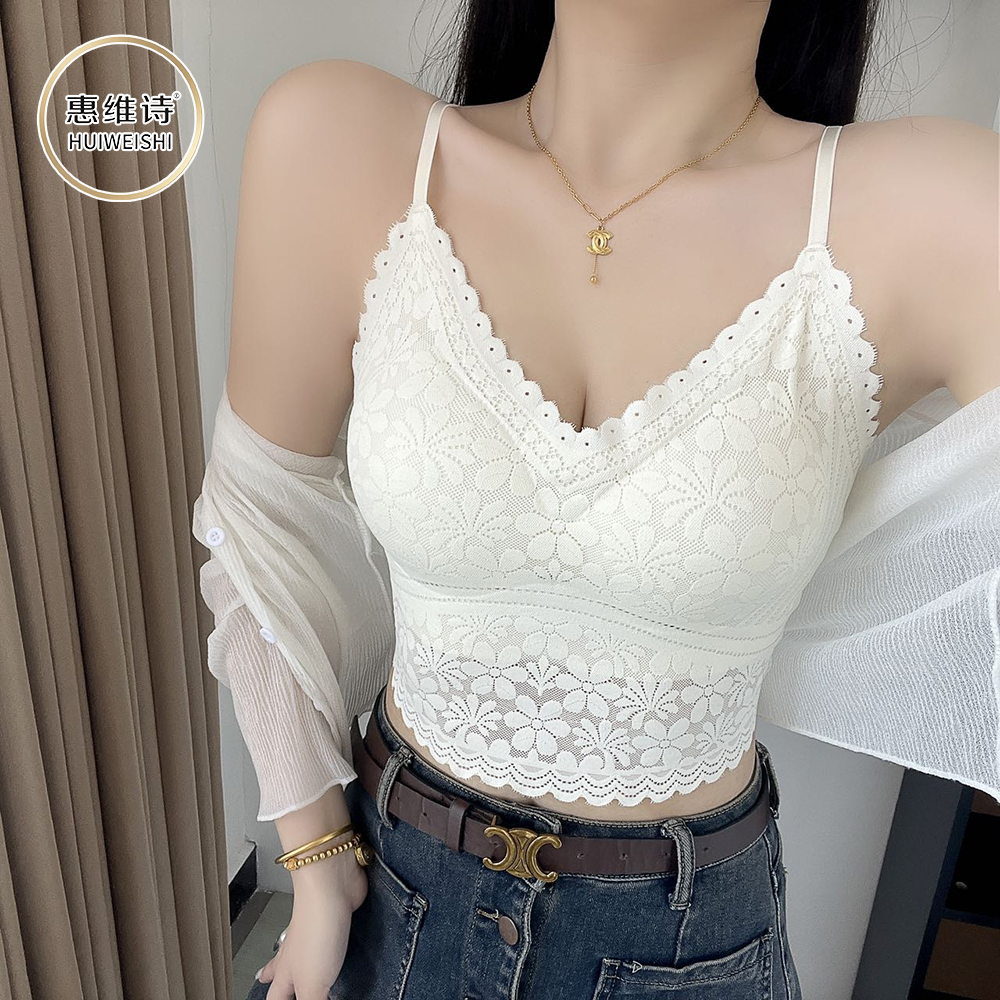 T夏季冰丝吊带打底美背蕾丝花边背心性感带胸垫外穿内搭吊带背心