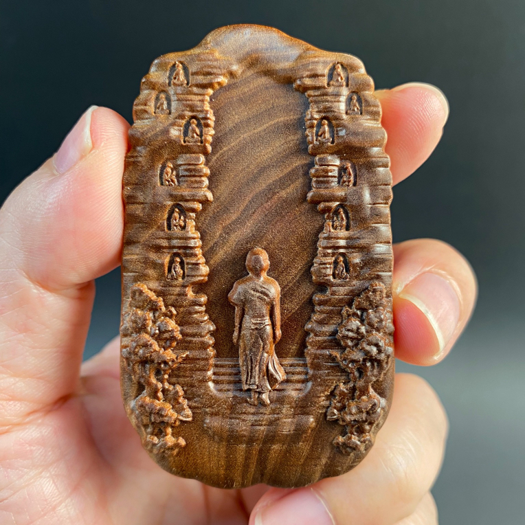 老山檀万佛朝宗大日如来问佛无相佛平安无事牌木精雕双面雕刻