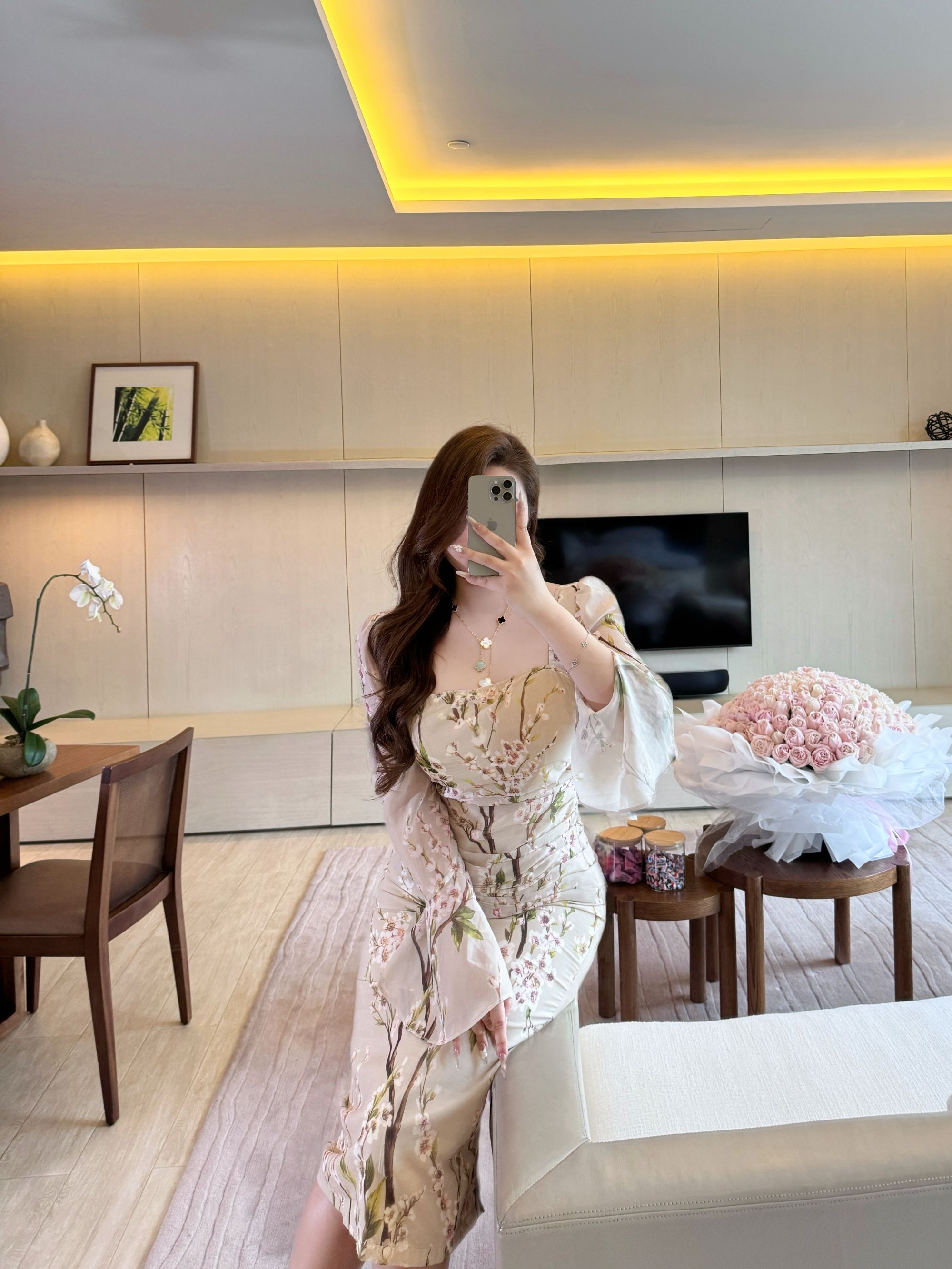 【现货】胖婷大码定制「和风花语」夏季高级感气质打揽印花雪纺连衣裙