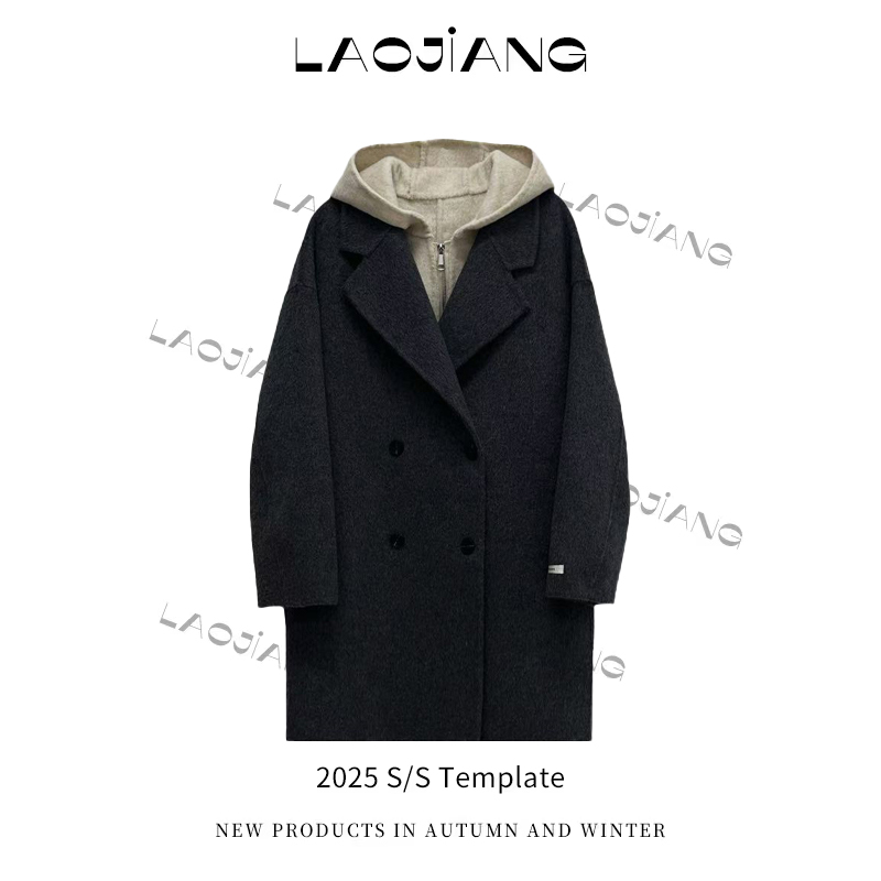 【LAOJIANG】秋冬新款韩版气质大衣百搭中长款宽松女士时尚双面8807
