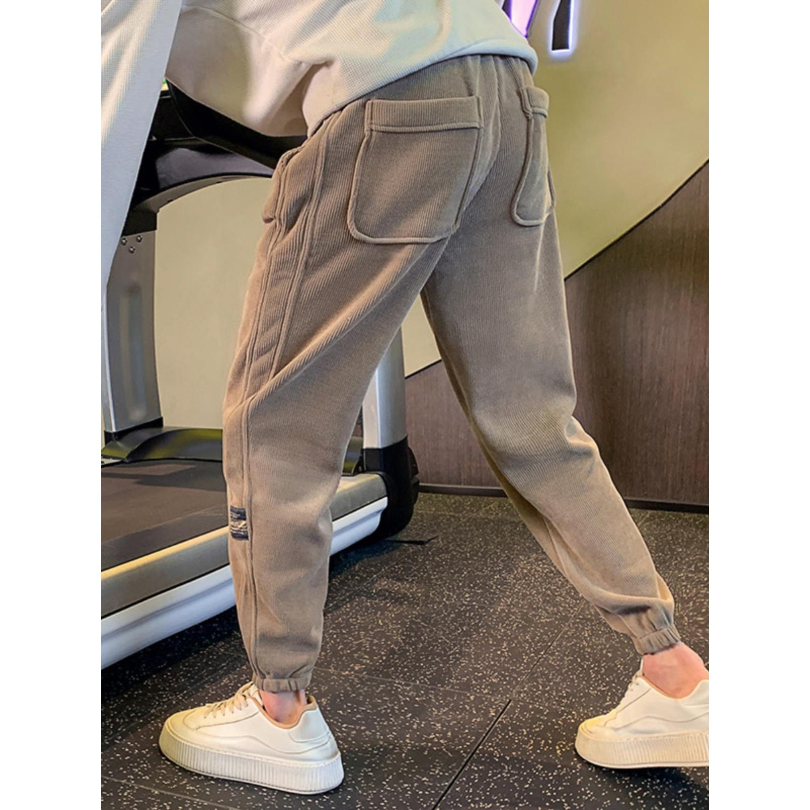 百搭2025年秋冬季灯芯绒休闲裤子男修身束脚潮牌运动长裤男士卫裤