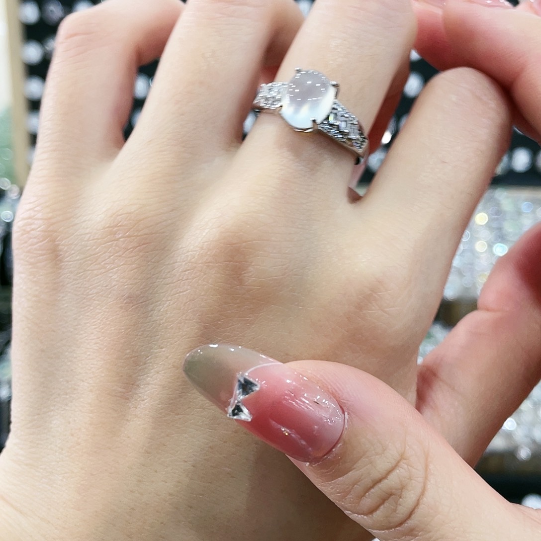 ？***蛇纹石玉银S925镶嵌戒指