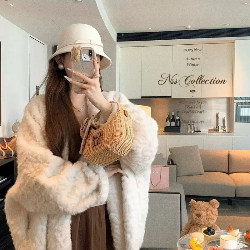 人造皮草 秋冬新款毛毛外套女中长款韩系高级感宽松加厚慵懒风皮