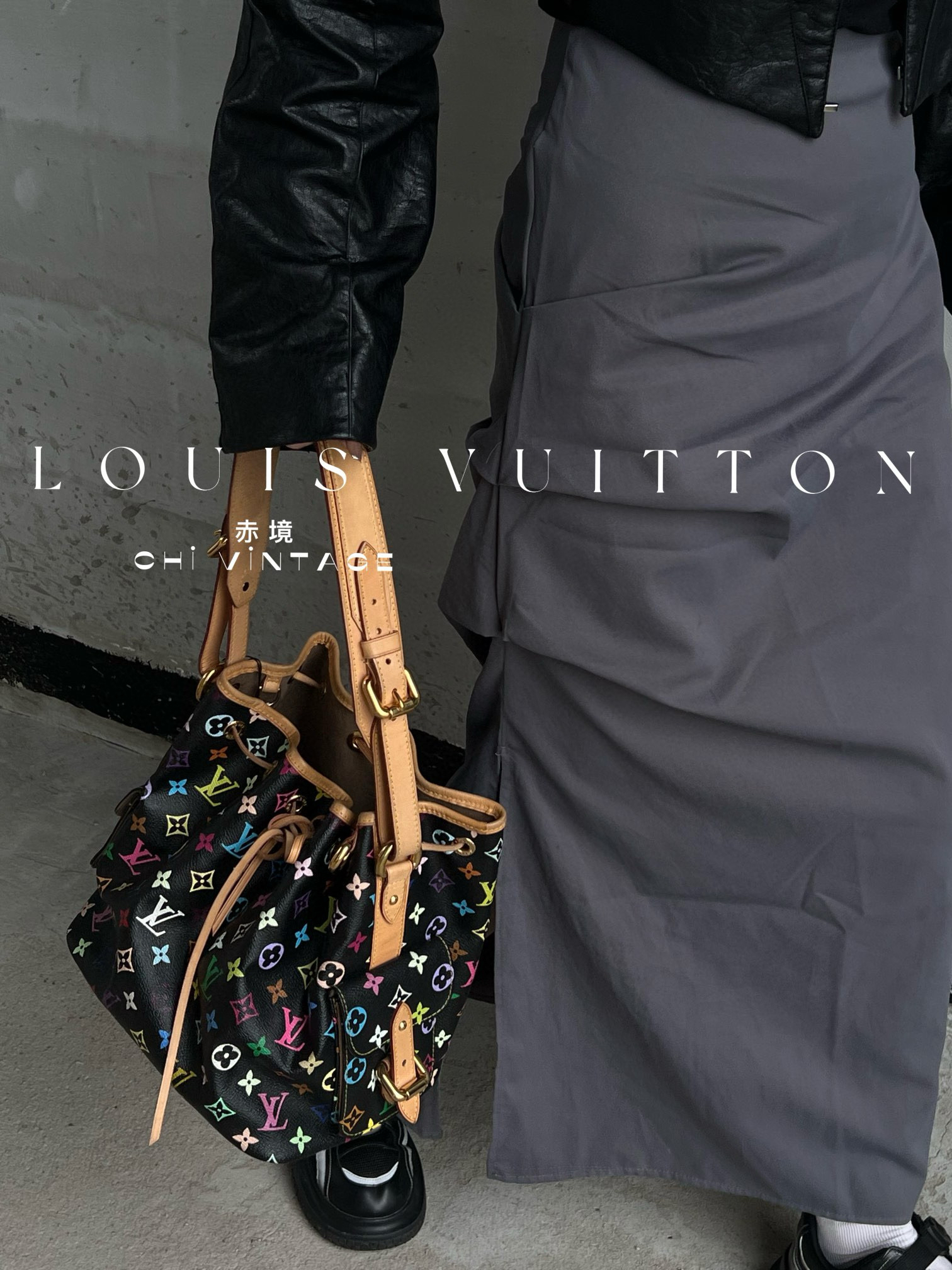95新 LouisVuitton/路易威登 7130 黑三彩水桶单肩包 12
