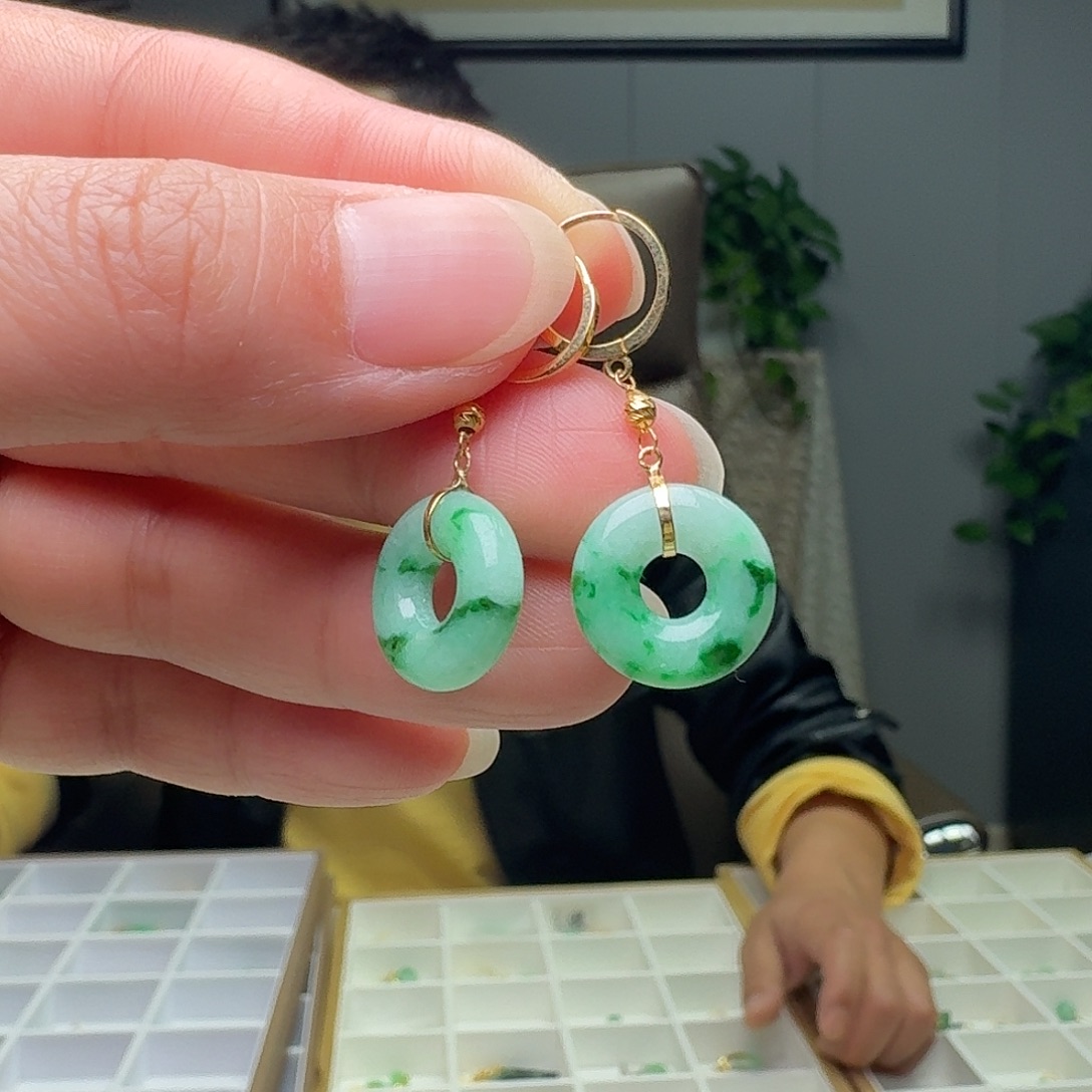 翡翠18K金镶嵌耳饰多样性发货其一