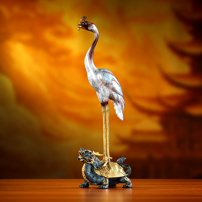 彩铜龟鹤延年摆件家居办公室装饰品乔迁贺寿开业礼品