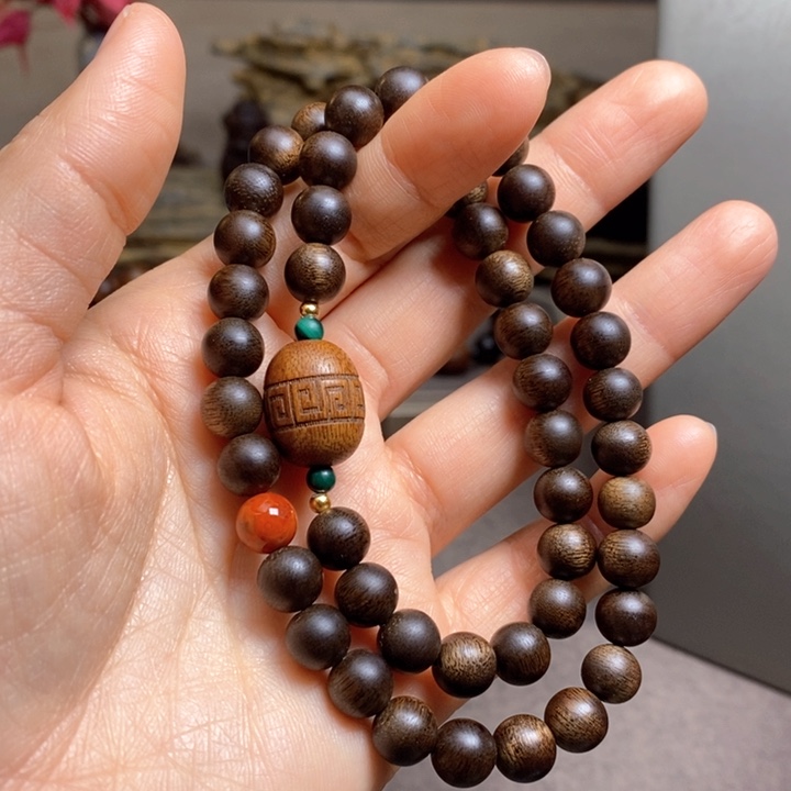 沉香手串越南芽庄紫棋0.8设计➕富森沉香木雕设计