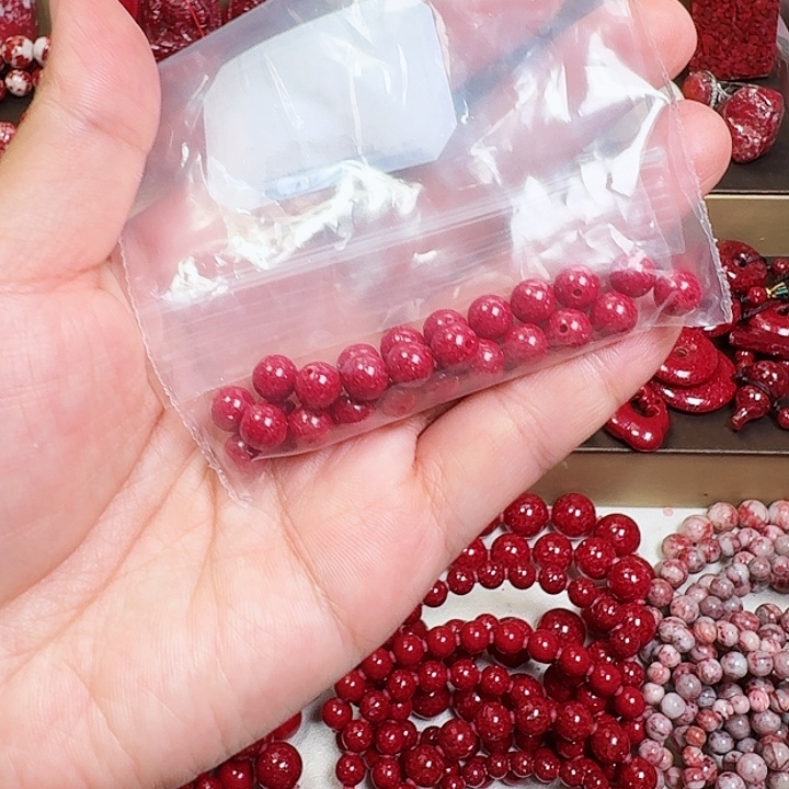 罗***粉天然辰砂天然晶体卡6手链