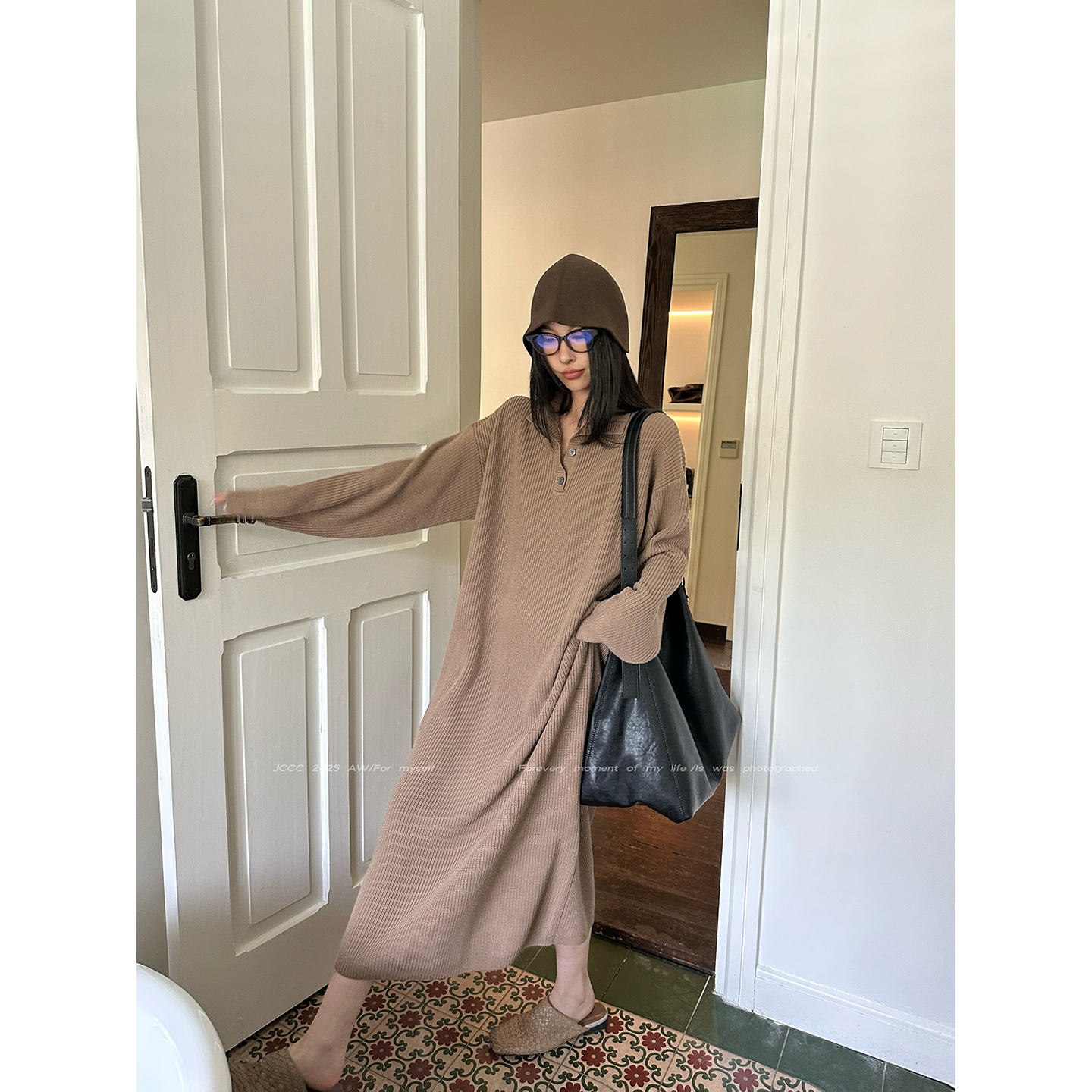 JCCC影子【慵懒线团】两色POLO领宽松慵懒感针织连衣裙JE5FZL10