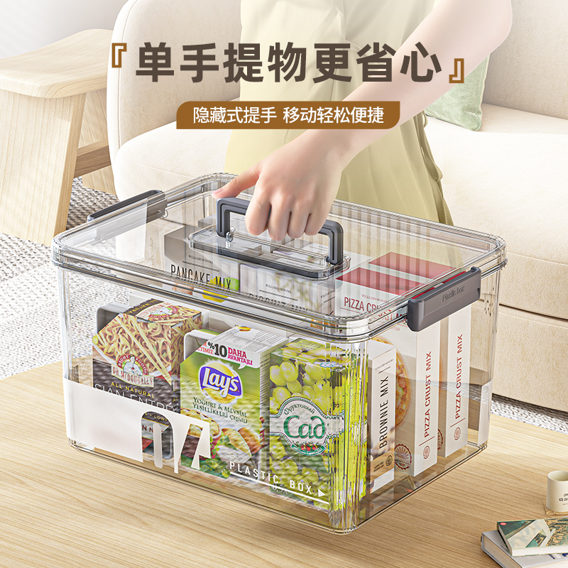 手提透明收纳箱家用玩具书本塑料加厚整理箱零食桌面收纳盒储物箱