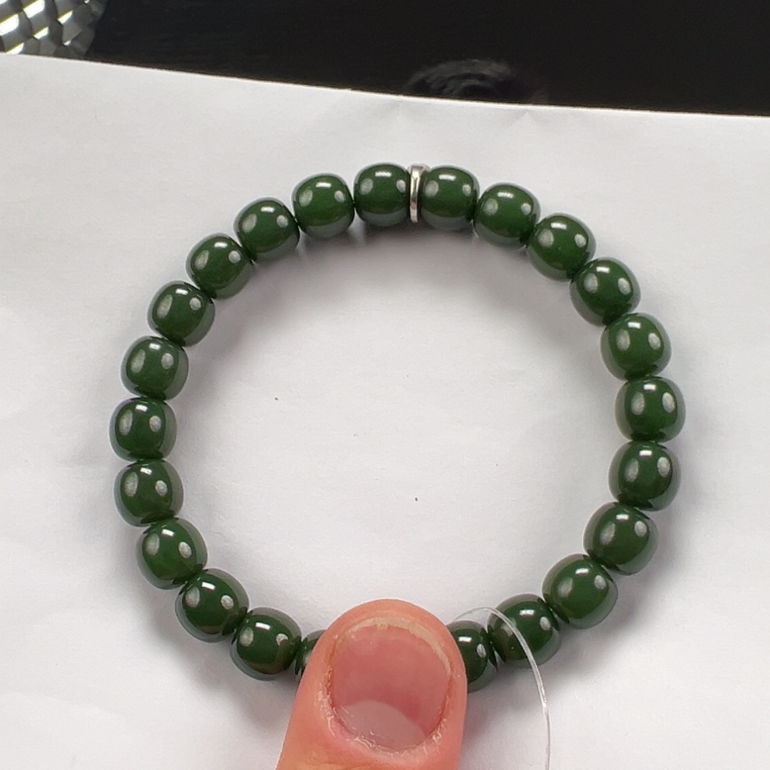 思***洋和田玉未镶嵌手链卡9mm菠菜绿