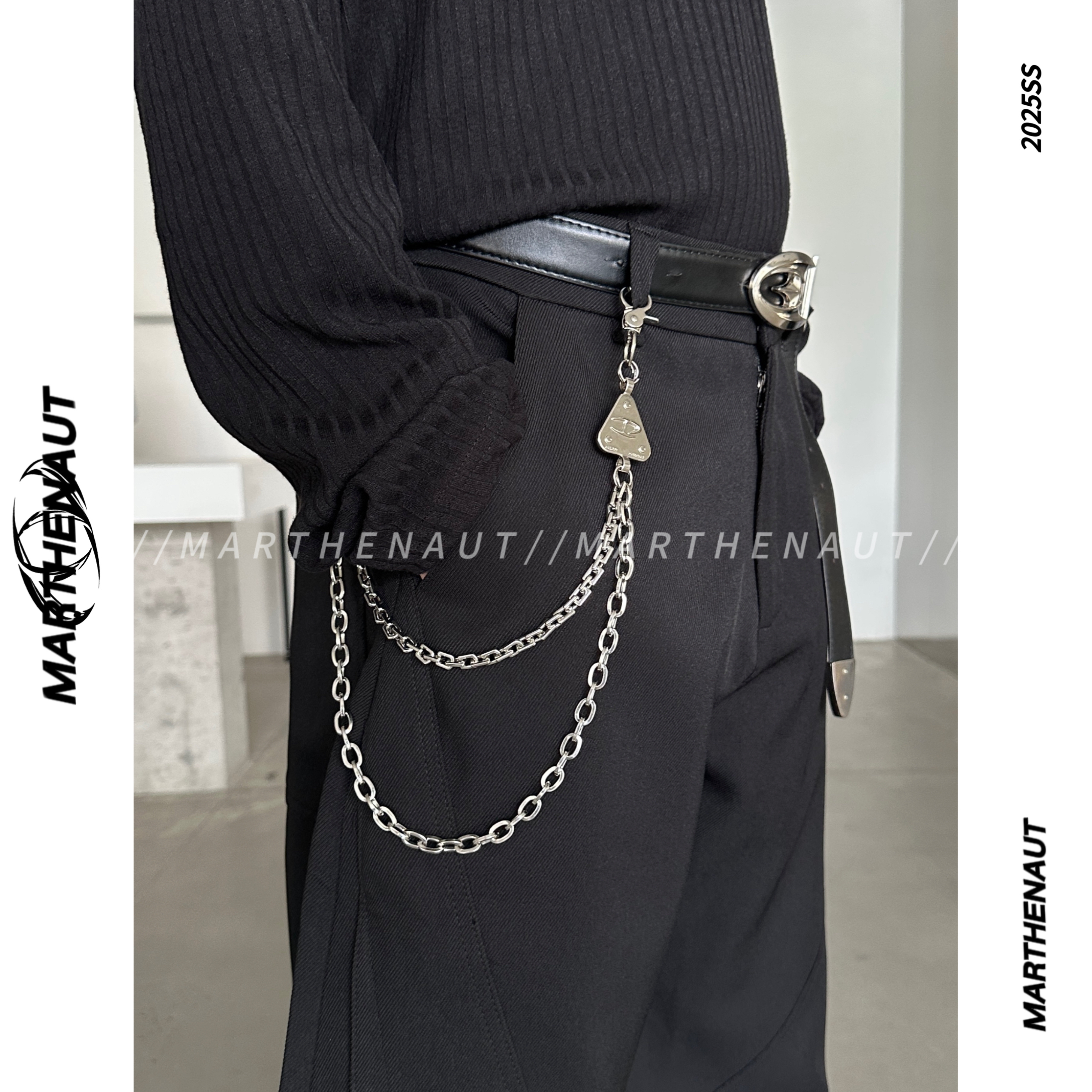 MARTHENAUT自主研发小众倒三角金属装饰链条双层裤绳挂饰