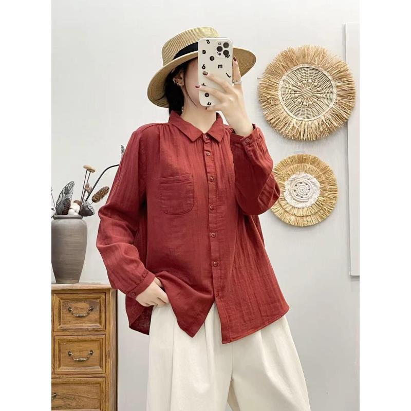 8572双层棉纱秋冬新款百搭衬衫时尚女舒服开衫优雅减龄打底上衣