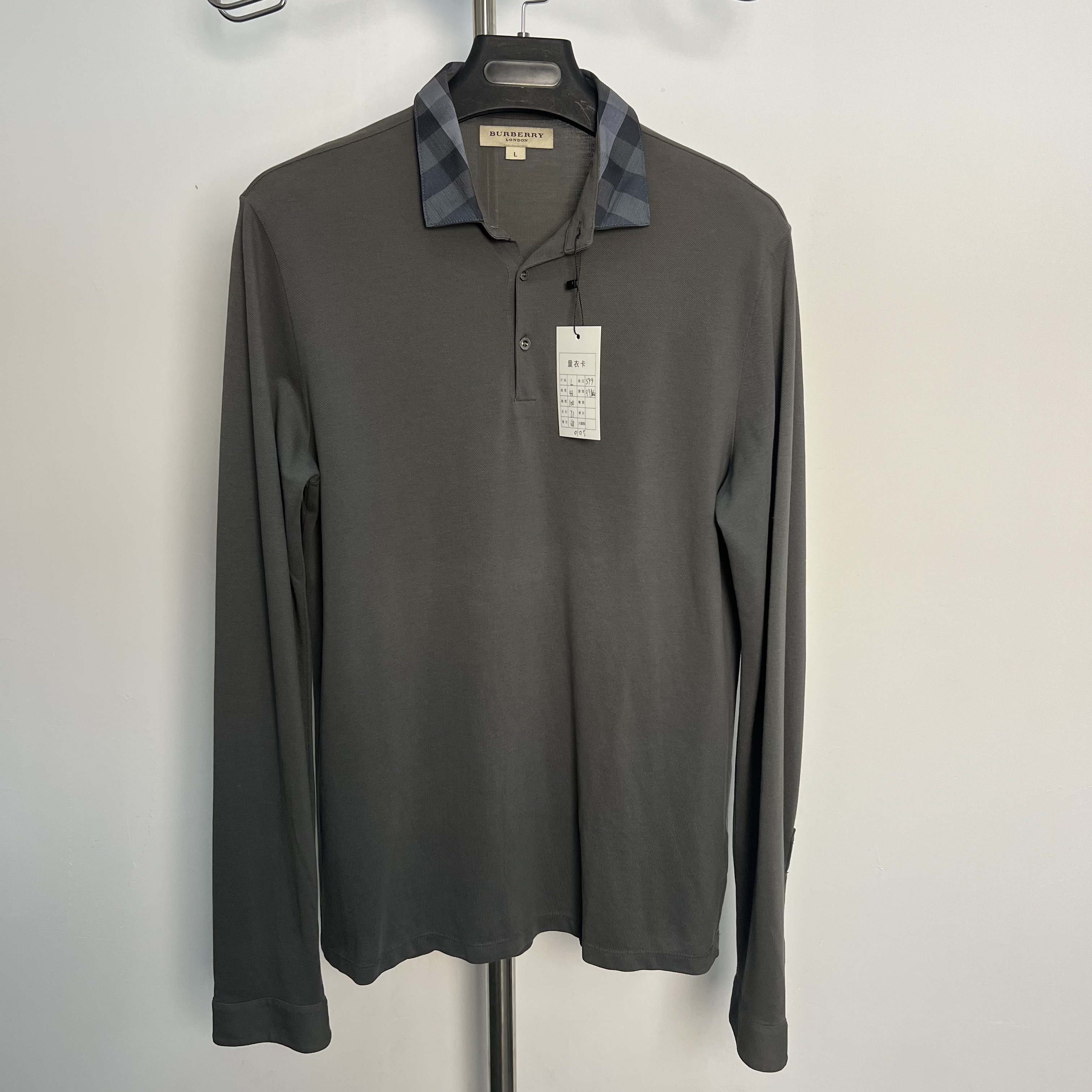 99新 BURBERRY/博柏利 领口格纹长袖polo/L码/0105