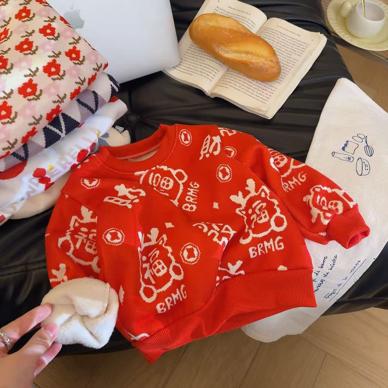 【加绒加厚一体绒】儿童秋冬加绒加厚卫衣保暖洋气圆领套头长袖上衣