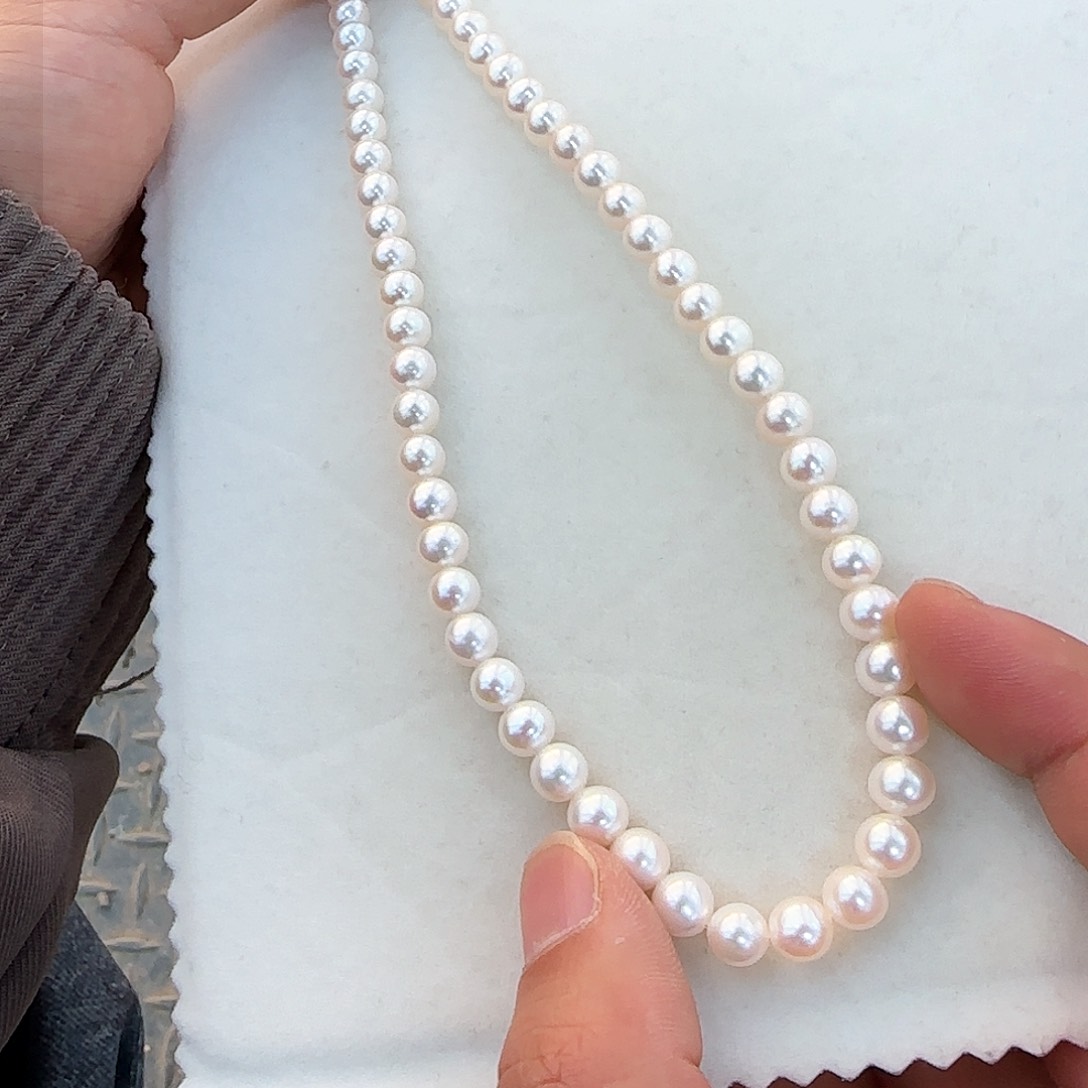 淡水珍珠颈饰银S925镶嵌7-8无核极光镜面炫彩粉