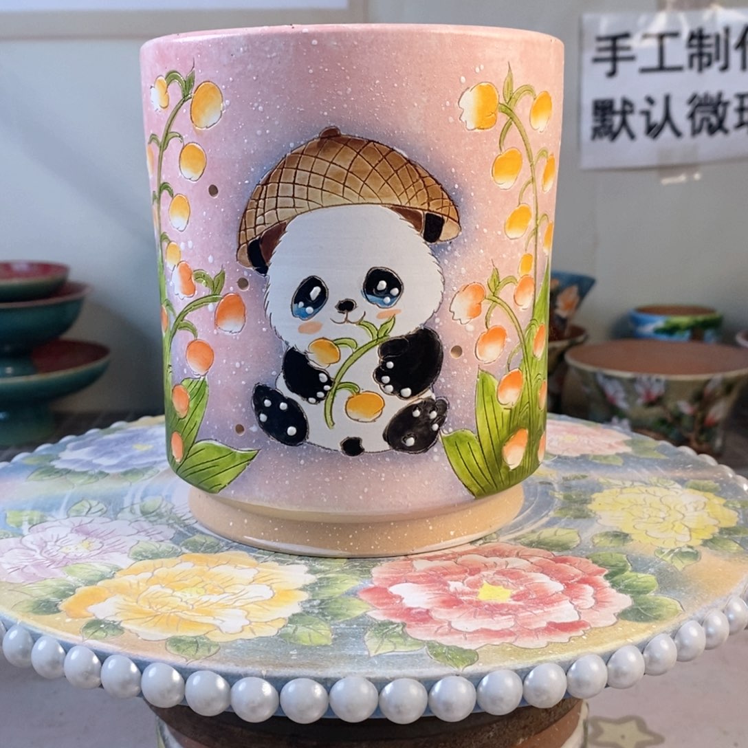 紫砂花盆红陶手绘花盆