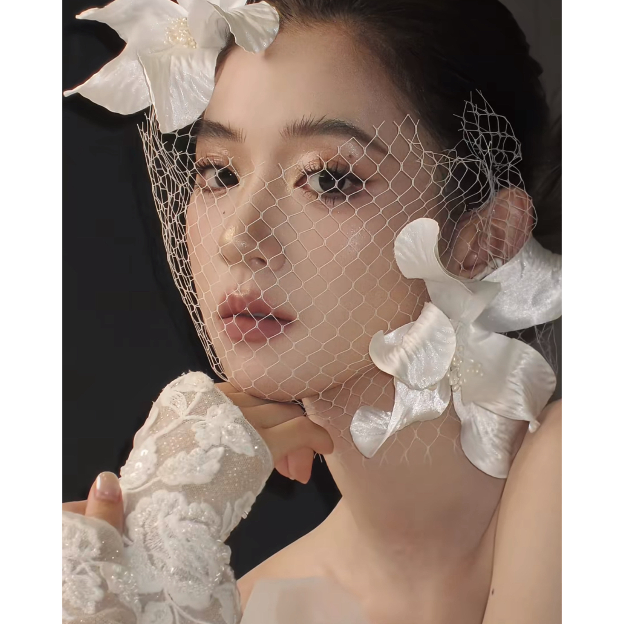南一｜韩子老师同款 烫花面纱 法式头饰
