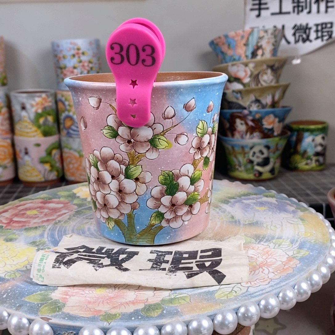 紫砂花盆红陶手绘花盆