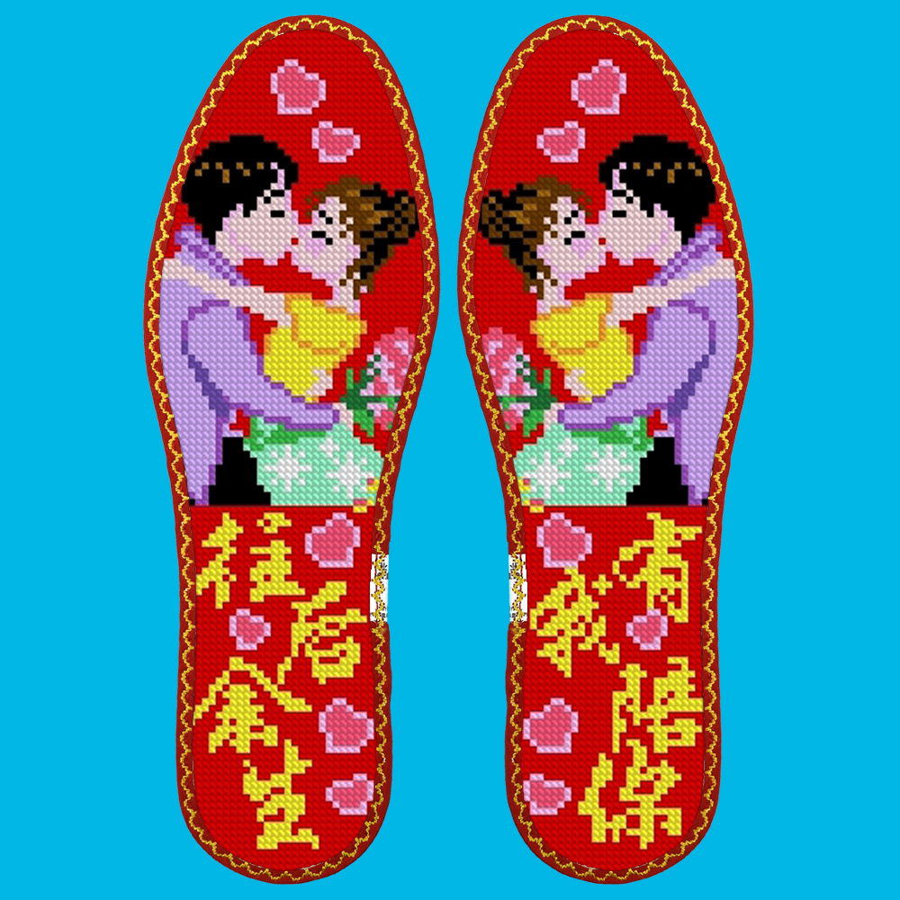 小格十字绣鞋垫七层纯棉布花边吸汗防臭（7545）