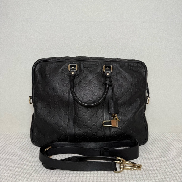 99新 GUCCI/古驰  97新/5882男士时尚经典黑色全皮压纹公文包