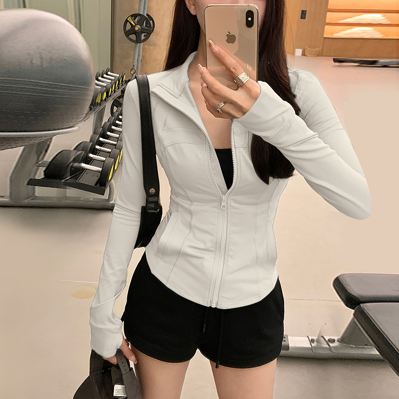 LULU秋薄透气跑步速干运动服高弹力上衣健身外套长袖拉链款瑜伽服