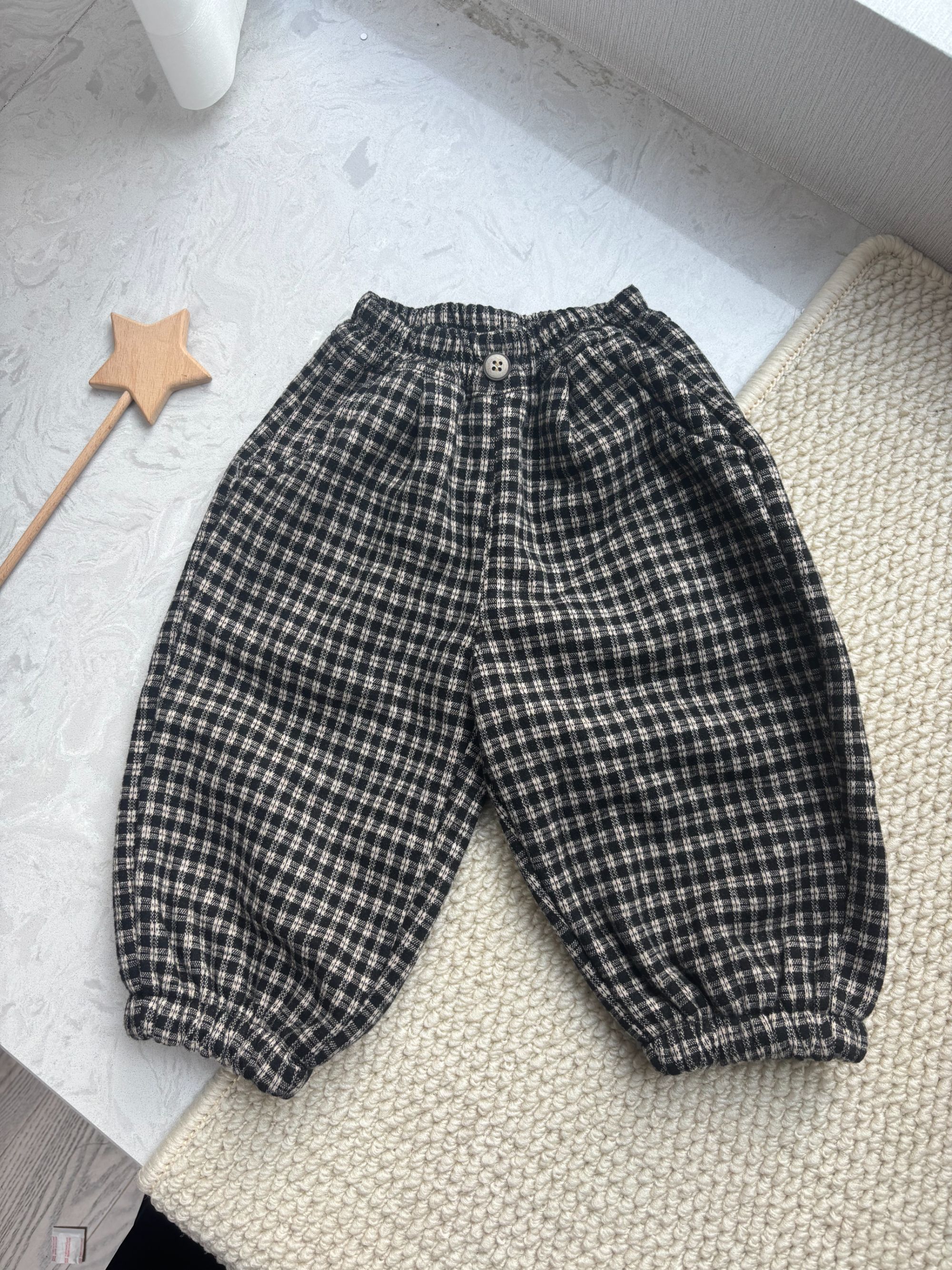 韩超儿咖色格子加绒儿童休闲裤66322