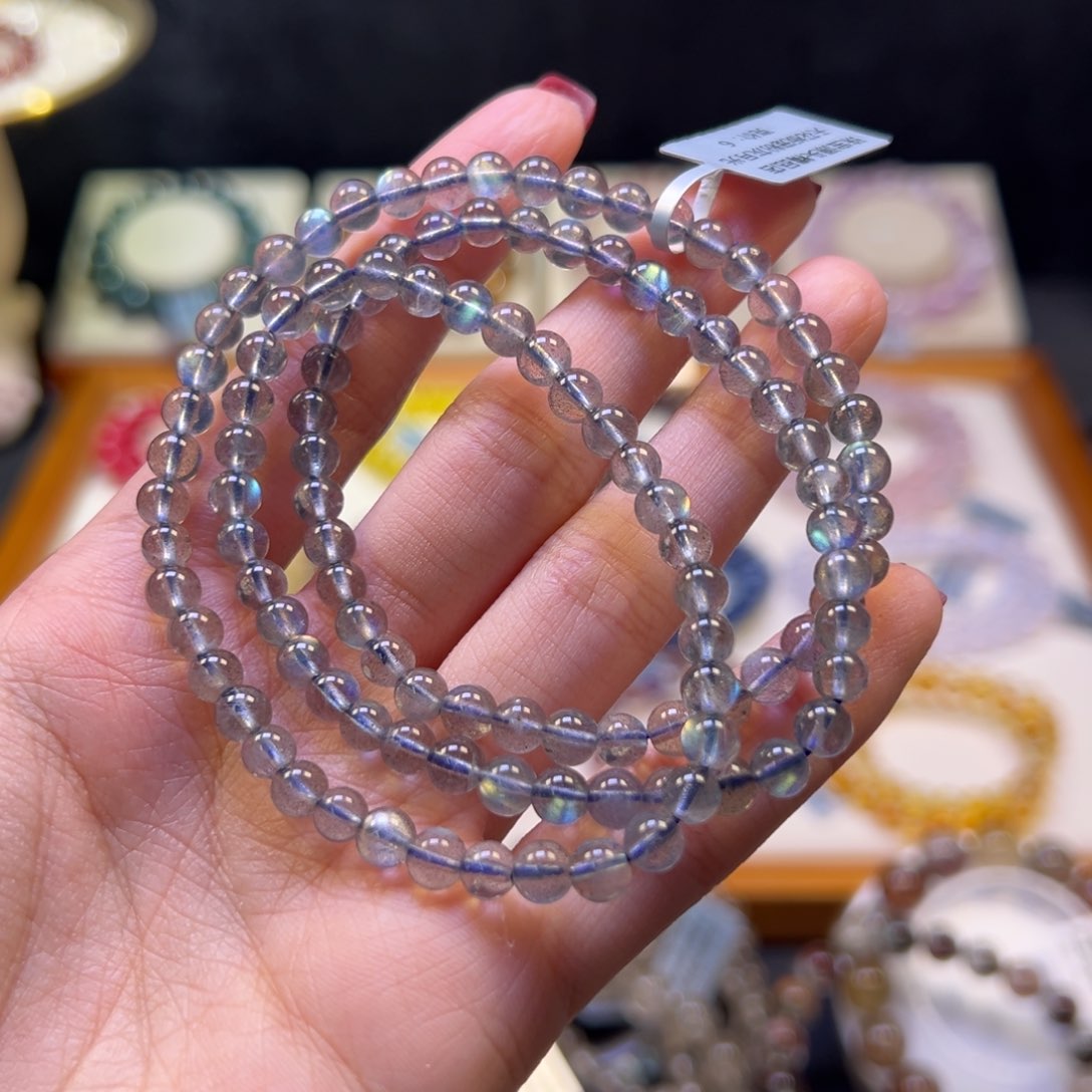 长石手串未镶嵌Y**75m天花板级灰月光石