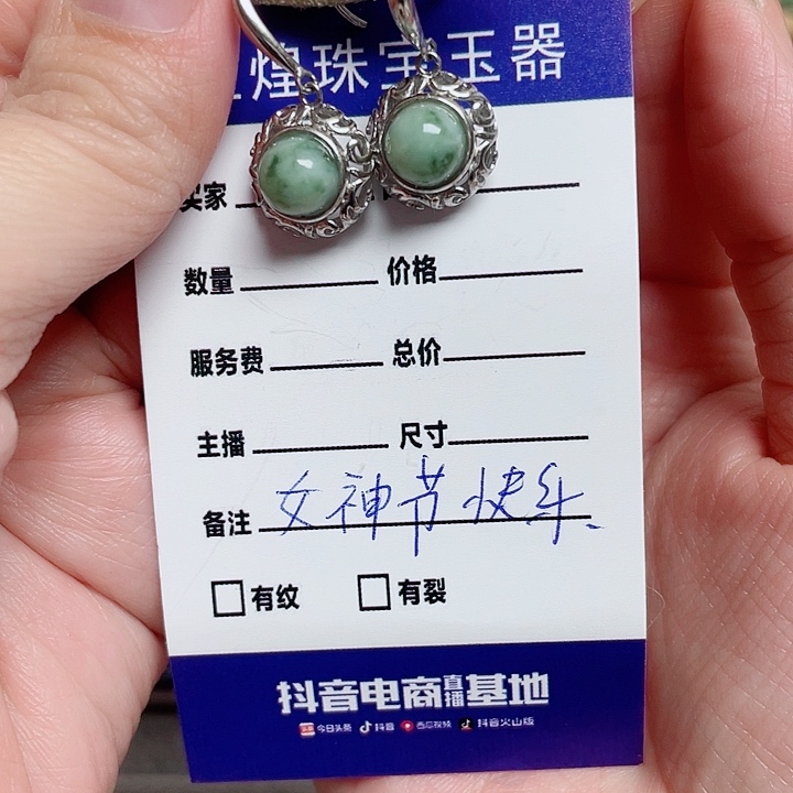 透闪石-蛇纹石玉耳环银S925镶嵌
